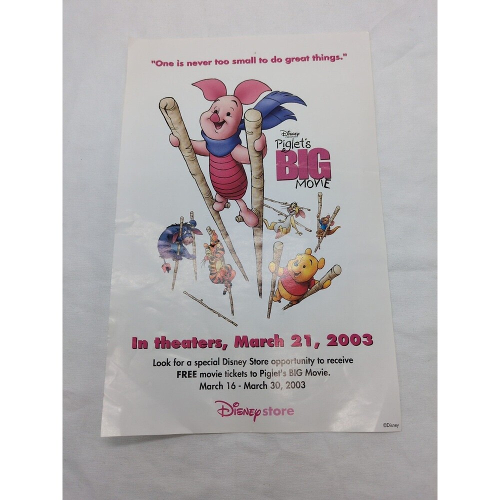 Disney Piglets Big Movie Flyer Advertisement Sheet 8 1/2" X 5 1/2"